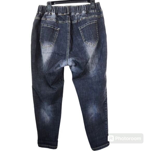 Elastic Waistline 5 Pocket Patchwork Denim Jeans 31x26 - Picture 2 of 10